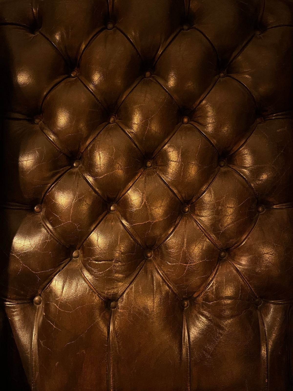 Tufted Chesterfield leather background — Spine & Cask tea pairings collection